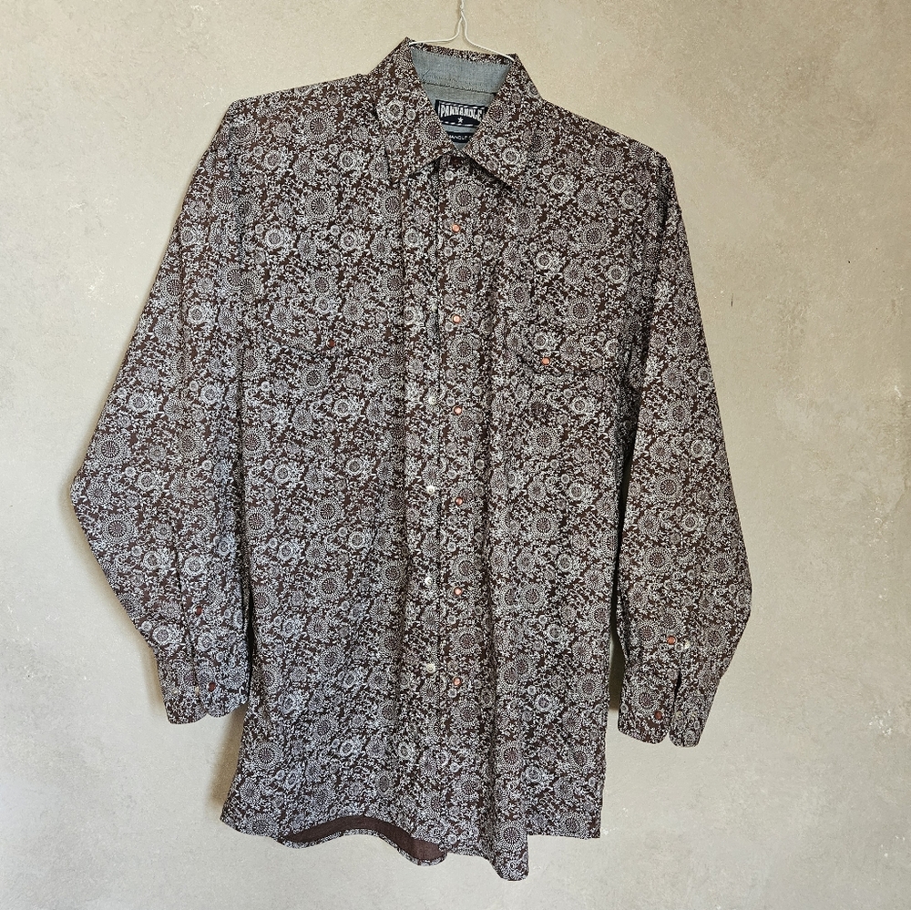 Panhandle Mens Button Up Brown shirt size S